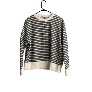 Zara Navy & White Soft Stripe Sweatshirt Crewneck Pullover Comfort Sz Large